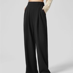 High Waisted Plicated Side Pocket Wide Leg Fleece Casual Cotton Pants XS